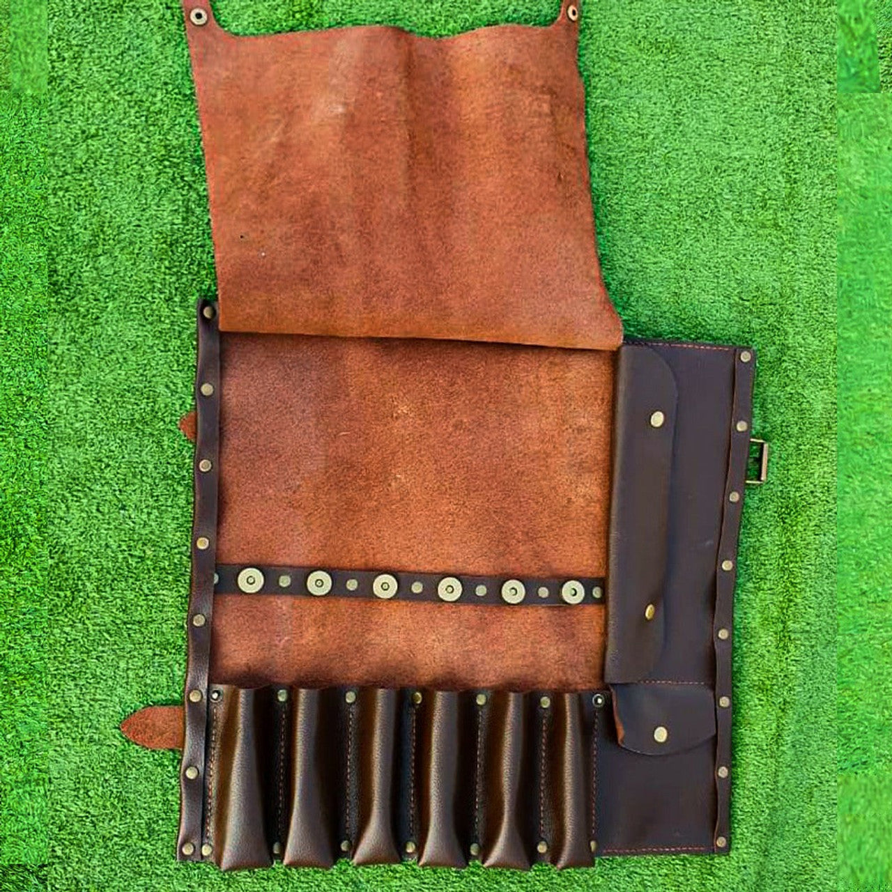 tool bag, knife rolls, leather tool bag, chef knife roll, brown tool bag, grade knife roll, leather chefs bags