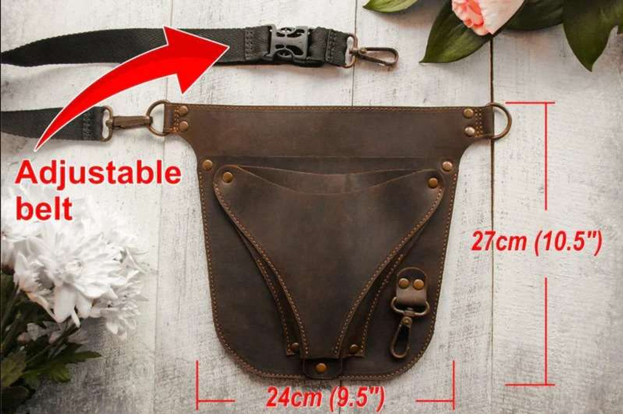 tool belt, hairstylist tool belt, brown tool belt, brown hairstylist, leather florist tool belt