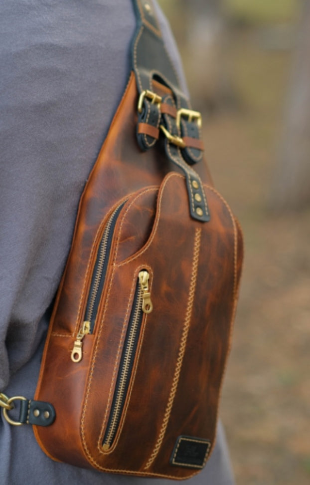 leather bag, leather sling, leather sling bag, crossbody bag, leather crossbody bag, brown bag, brown leather bag, authantic bag, Crossbody Sling Bag