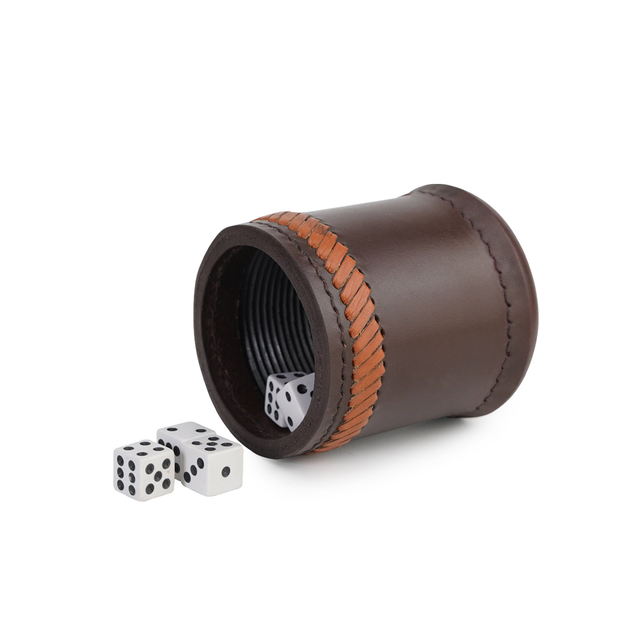 dice cup, cup, black dice cup, orange dice cup, leather dice cup, leather black dice cup, leather orange dice cup, black & orange leather dice cup, liar's leather dice cup