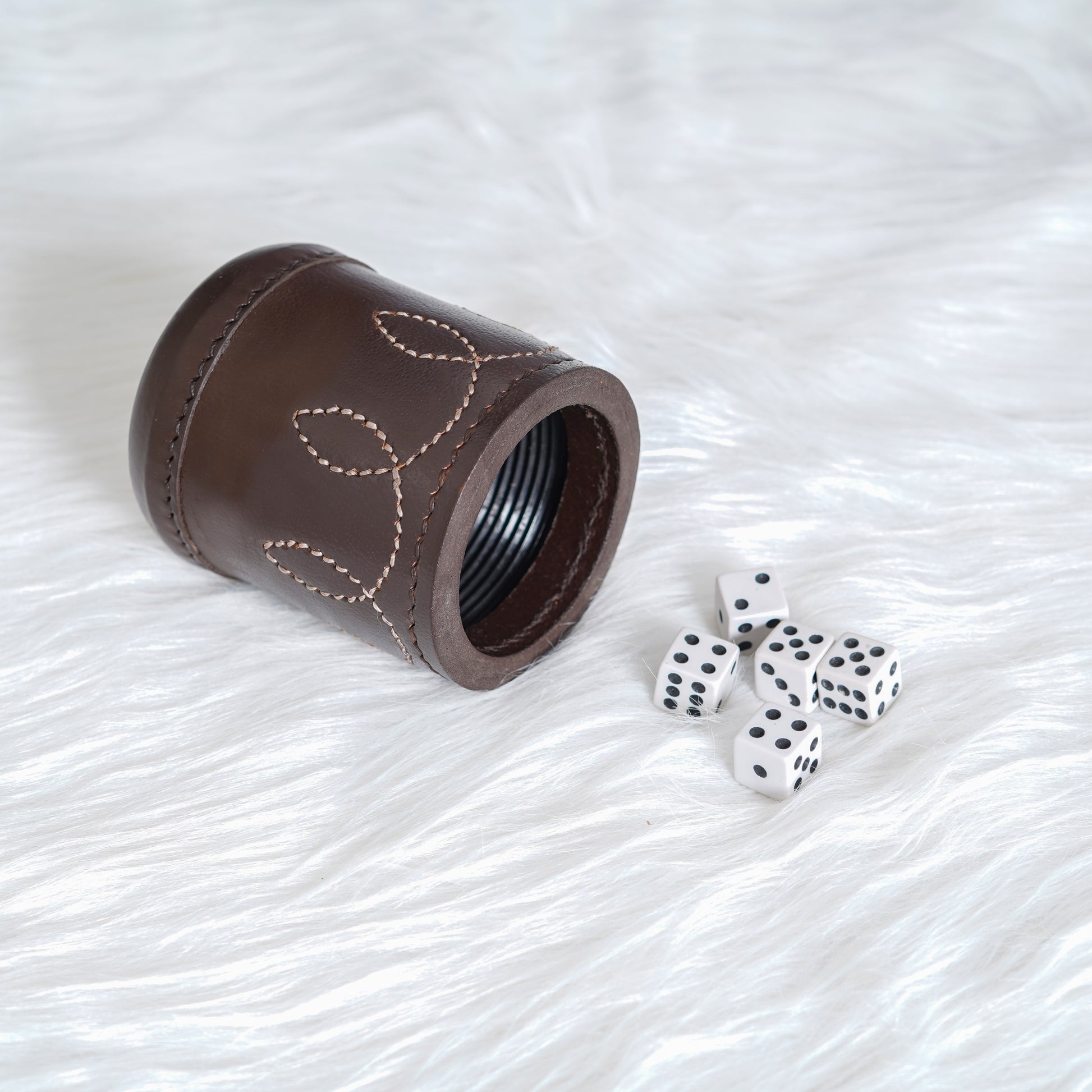 dice cup, cup, black dice cup, leather dice cup, leather black dice cup, brown leather dice cup, leather yahtzee dice cup