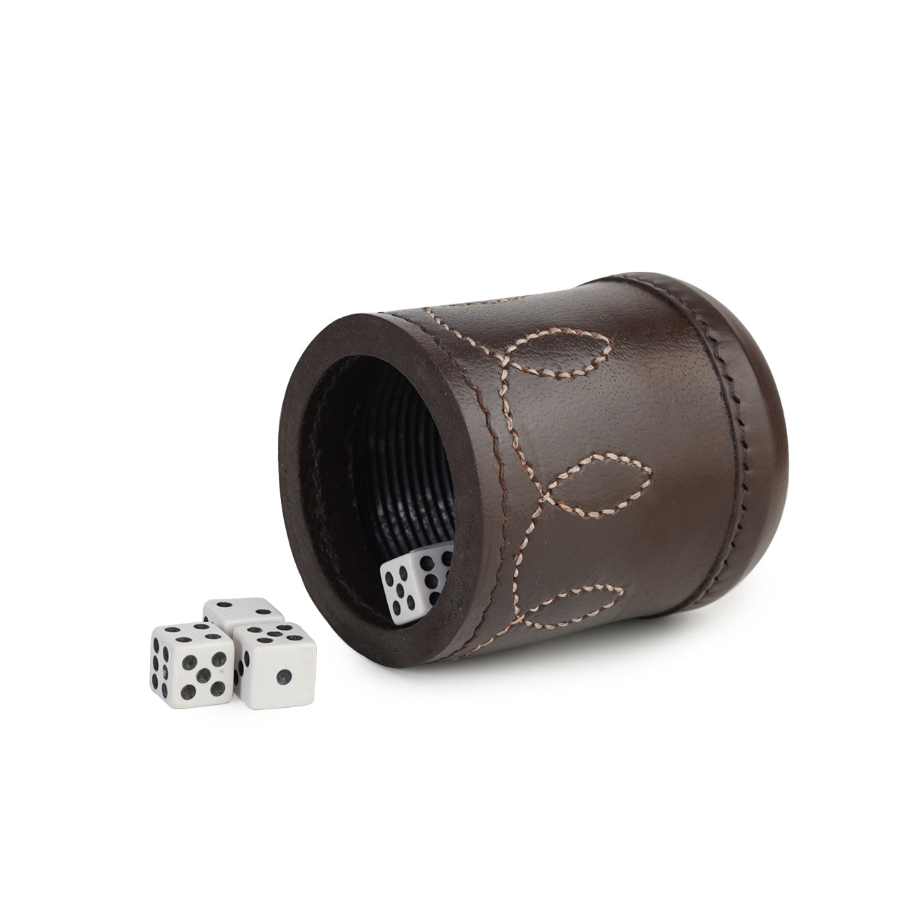 dice cup, cup, black dice cup, leather dice cup, leather black dice cup, brown leather dice cup, leather yahtzee dice cup