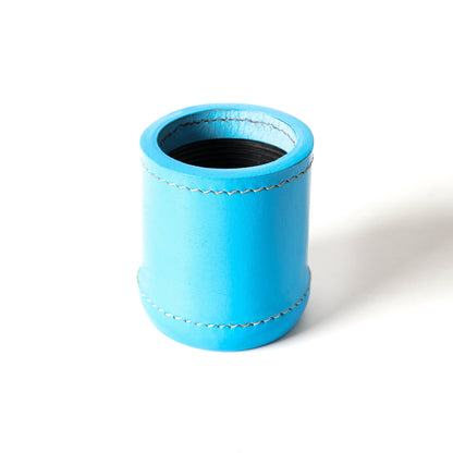 dice cup, leather dice cup, blue dice cup, blue leather dice cup, leather antique dice cup