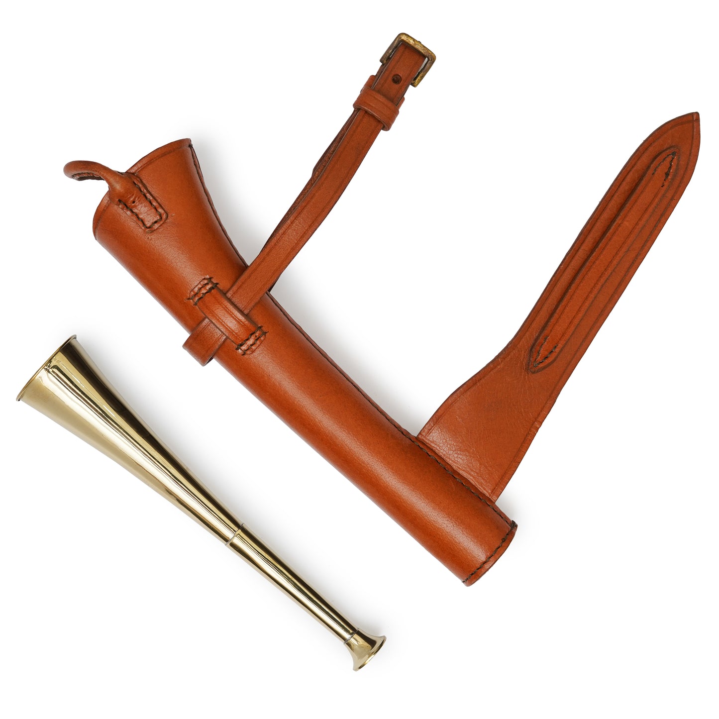 fox hunting horn, copper fox hunting horn, fox horn, brass hunting horn, hunting horn, leather case