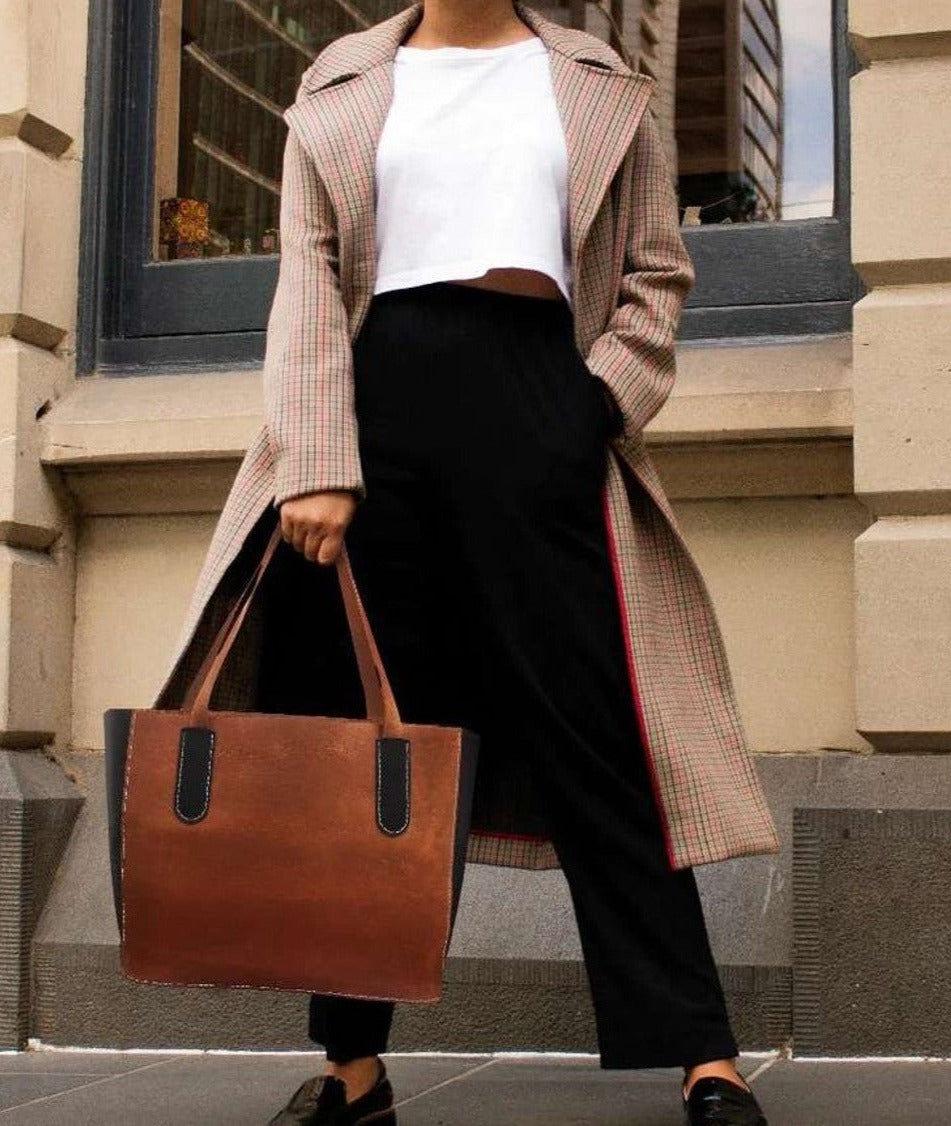 yellow leather tote bag